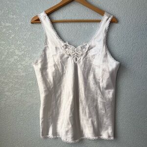 Vintage Romantic Moods White Lace Satin Camisole Tank Top Made in USA M